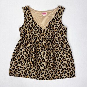 Kate Spade New York Leopard Print Babydoll Top Womens 8‎ Sleeveless V Neck